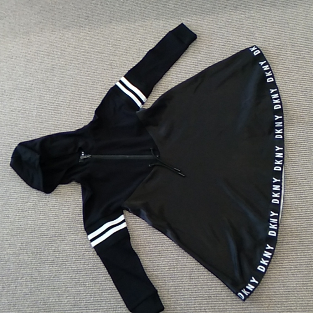 DKNY girls black logo hooded flary dress